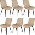 Dining Chairs Set of 6, Leather Modern Kitchen & Dining Room Chairs, Comfortable Upholstered Kitchen Chairs with Metal Legs Armless Side Chairs for Living Room Bedroom Restaurant Cafe, Khaki