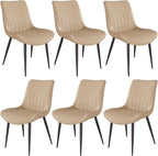 Dining Chairs Set of 6, Leather Modern Kitchen & Dining Room Chairs, Comfortable Upholstered Kitchen Chairs with Metal Legs Armless Side Chairs for Living Room Bedroom Restaurant Cafe, Khaki