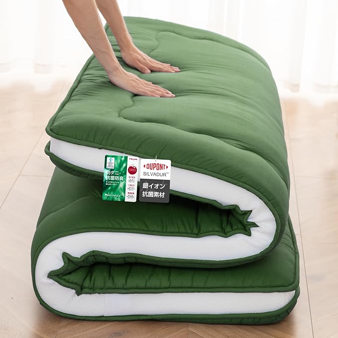 Japanese Floor Mattress, 6" Japanese Futon Mattress, Foldable & Portable Shiki Futon (shikibuton), Roll Up Thicken Sleeping Mattress Tatami Mat Sleeping Pad for Camping (Green, 60 x 80)