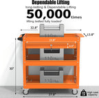 3-Tier Rolling Utility Cart, Metal Heavy Duty Utility Cart on Wheels with Lockable, 330 lb. Load Large Storage Capability Tool Cart for Garage, Warehouse, Repair Shop（Orange）