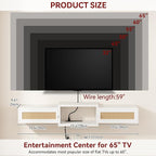 IBUYKE Modern Rattan Floating TV Stand with Doors,Wall Mounted TV Shelf for TVs up to 55 Inches,Media Console Entertainment Center for Under TV Storage Cabinet for Living Room Bedroom,White UWST012W