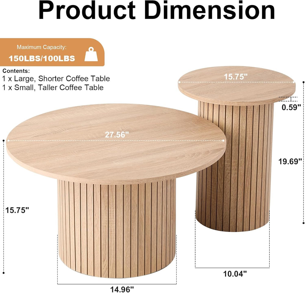 Round Nesting Coffee Tables for Living Room, Set of 2, Natural | φ27.6 + φ15....