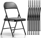 Nazhura 8 Pack Folding Chairs with Padded Vinyl Cushion Chairs with Comfortable Cushion and Durable Steel Frame for Home and Office, for Indoor and Outdoor Events Black 8PACK