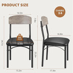 Dining Chairs Set of 4 - Upholstered Dining Room Chairs with PU Leather, Industrial Kitchen Chairs with Wooden Backrest and Thickened Metal Legs, for Dining Room, Living Room（Gray）