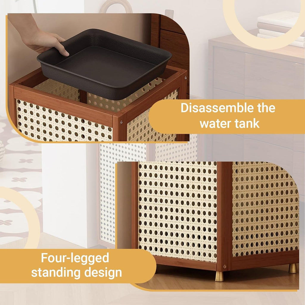 Large Capacity Bamboo and rattan weaving Umbrella Holder Commercial Umbrella Stand Racks with Removable Drip Tray for Home Corridor Entrance(Brown)