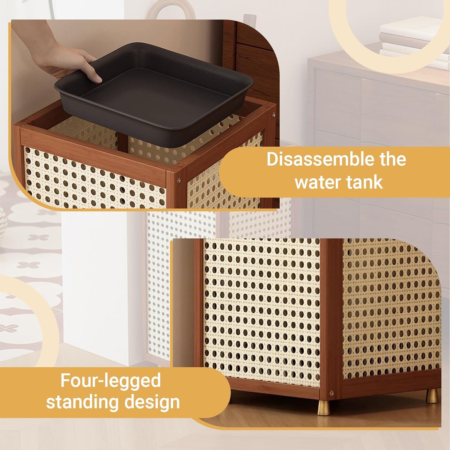 Large Capacity Bamboo and rattan weaving Umbrella Holder Commercial Umbrella Stand Racks with Removable Drip Tray for Home Corridor Entrance(Brown)
