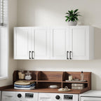 ChooChoo Laundry Room Cabinets, 4 Doors Wall Mounted Storage Cabinet, Kitchen Wall Storage, Bathroom Wall Cabinet, White
