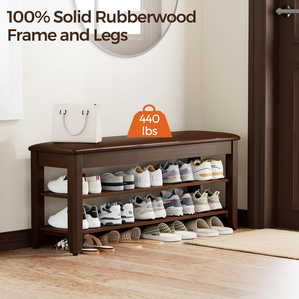 Homleke 39.4" Wide Solid Wood Shoe Rack Bench with Flip-Top Storage | 2-...