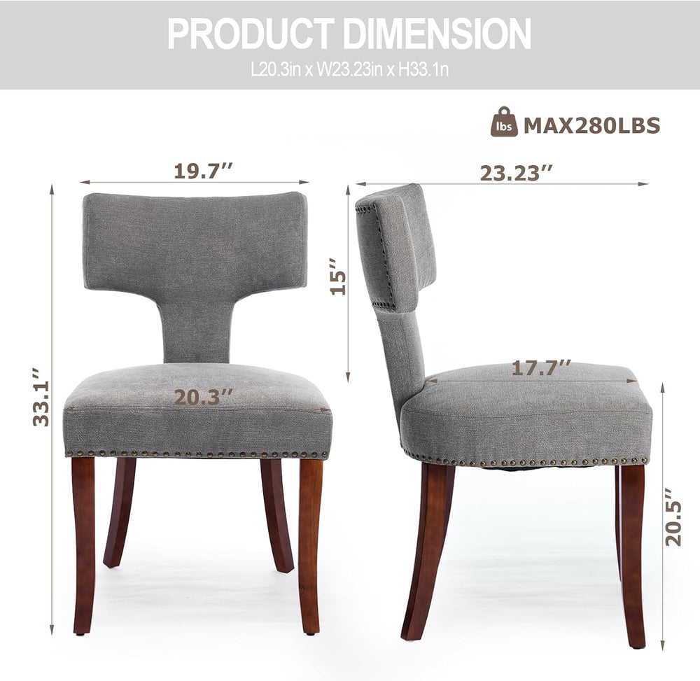 Dining Chair Set of 2 Linen Fabric Curved Backrest Farmhouse Mid Century Acce...