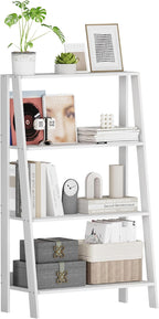 4 Tier Ladder Bookshelf for Storage, Bathroom Ladder Shelf Shelves, Freestanding Display Stand for Living Room, Kitchen, Bedroom, Balcony, White