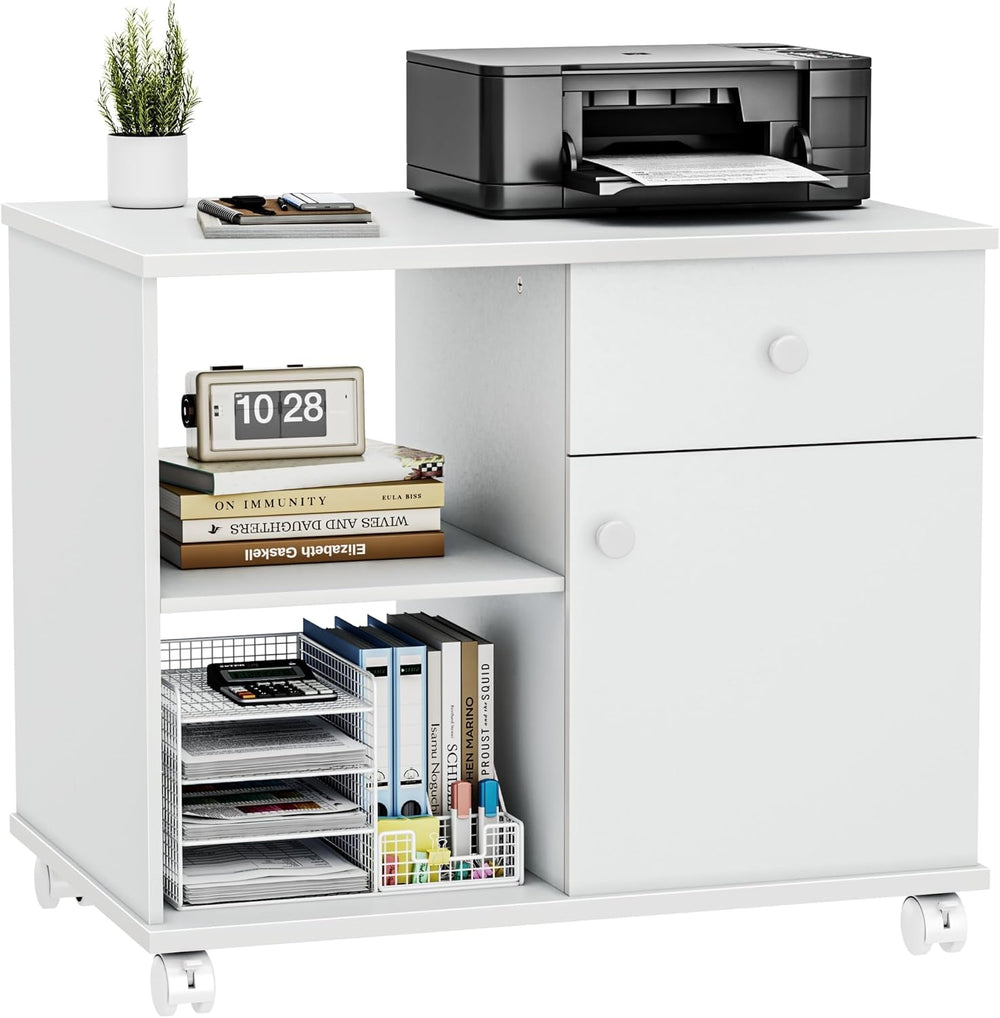 Quikraen Wooden Rolling File Cabinet with Open Shelves & Lockable Door, 2...
