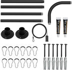 L-Shaped Corner Shower Curtain Rod, 「Black 24"-53" x 24"-53"」 Adjustable, Unsagging, Drill-free Install,304 Stainless steel 90°Curved Rod, Max Size 24"-37" x 55.1 "-69" with 12 Hooks