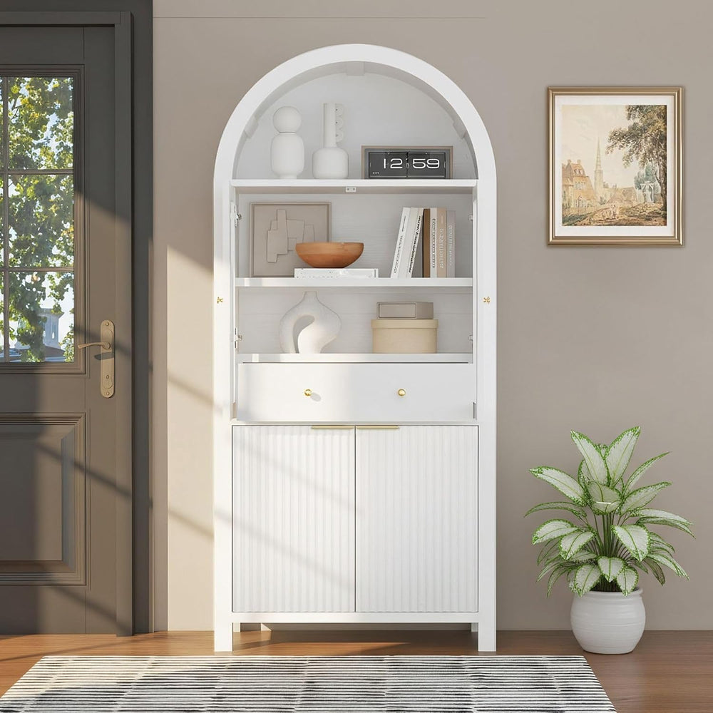 71" Tall Arched Pantry Cabinet with Adjustable Shelves, Kitchen Storage ...