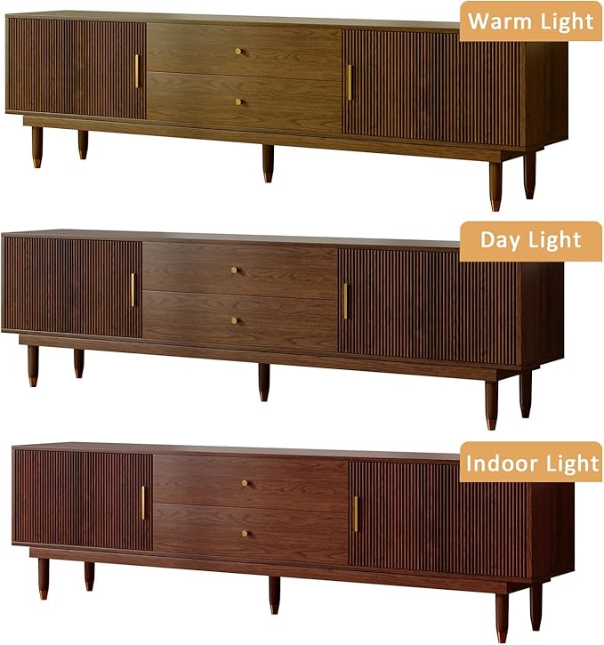 Mid Century Modern TV Stand for 90 inch TV, 78.7" Walnut TV Console with 2 Storage Cabinet & 2 Drawers, Entertainment Center, Media Console for Living Room/Bedroom