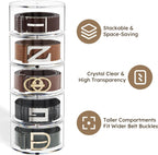 FEMELI Belt Organizer, Acrylic Belt Storage Holder for Closet & Drawer, 5-Layer Stackable Display Case for Belts, Watches, Jewelry and Ties