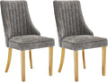Dining Chairs Set of 2，Modern Channel Tufted Upholstered Dining Chairs with Golden Stainless Steel Legs, Comfortable Chenille Fabric Kitchen Chairs for Dining Room (Grey, 2pc)