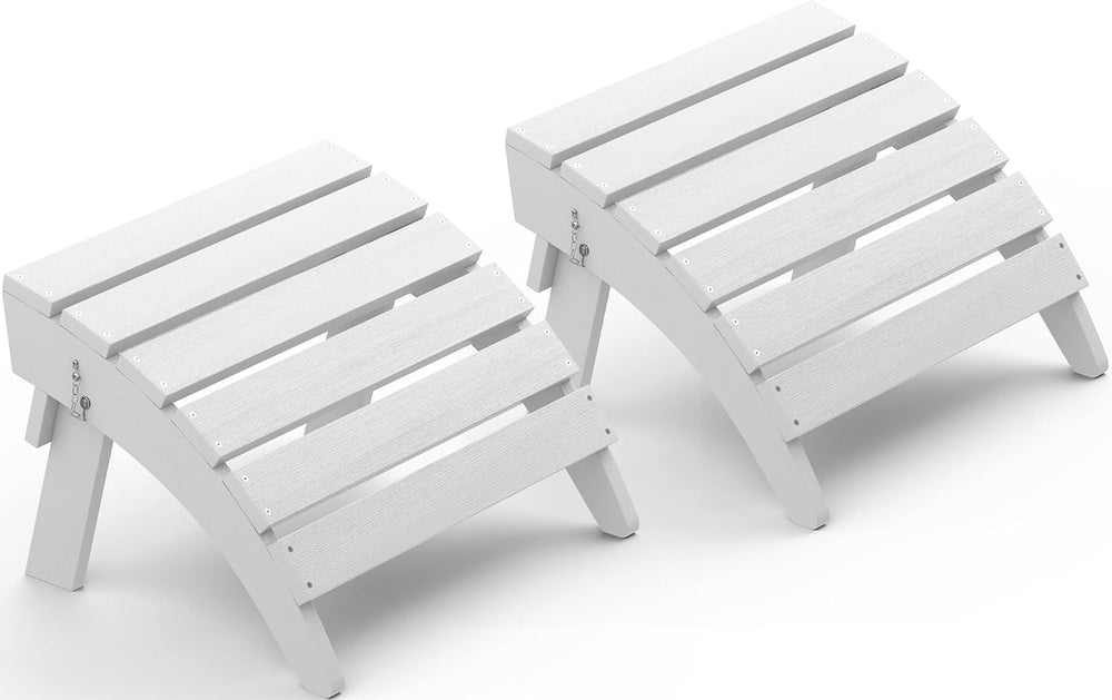 SERWALL Folding Adirondack Ottoman Set of 2, No-Assembly Outdoor Footstool, H...