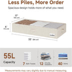 StorageWorks Large Under Bed Storage Containers with Handles and Label Holder, 2 Pack Ultra-thick Fabric Underbed Bins, Brown and White Stripes