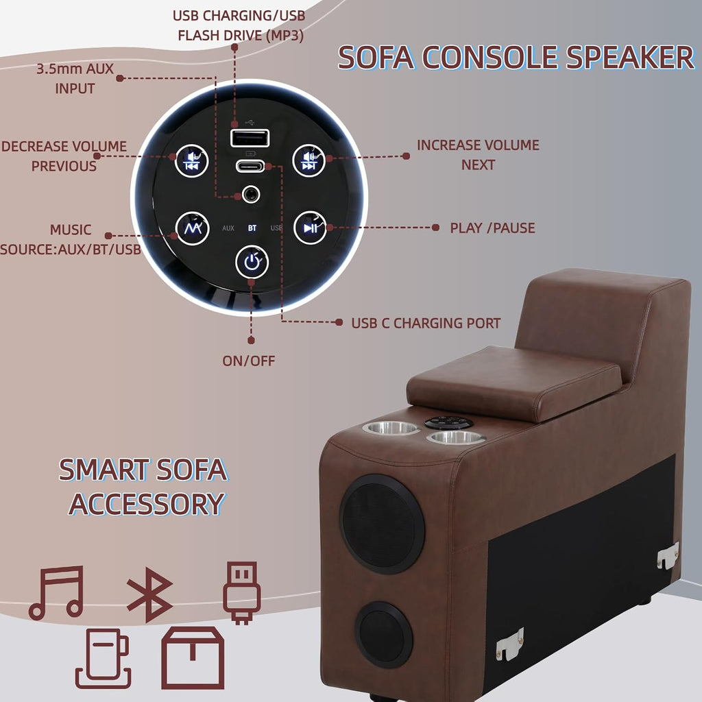 Power Reclining Sectional Sofa with Speakers, L-Shaped Air Leather Recliner Sectional Couch with USB Ports, Cup Holders & Storage Console, Luxury Living Room Furniture Set for Home, Office & Apartment