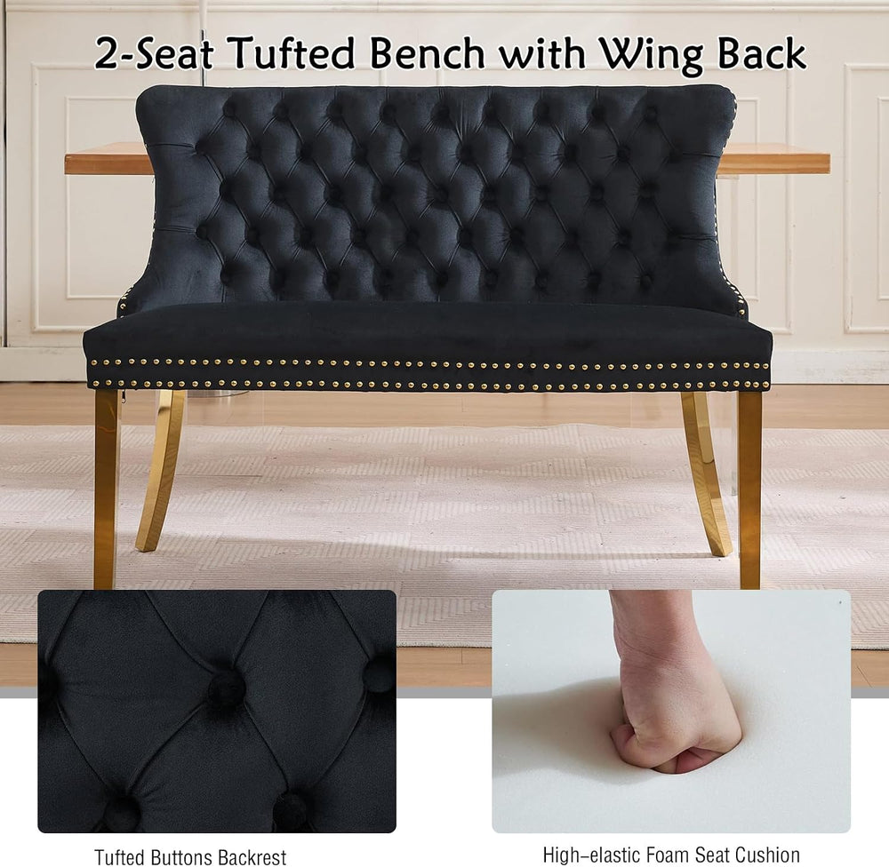 Henf Modern Tufted Velvet Dining Bench with Wing Back, 2-Seat, Nailhead Trim,...
