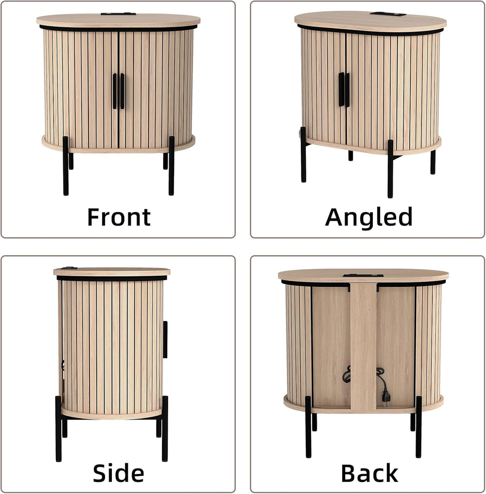 CANMOV Mid Century Modern Side Table,Oval Nightstand with Charging Station &a...