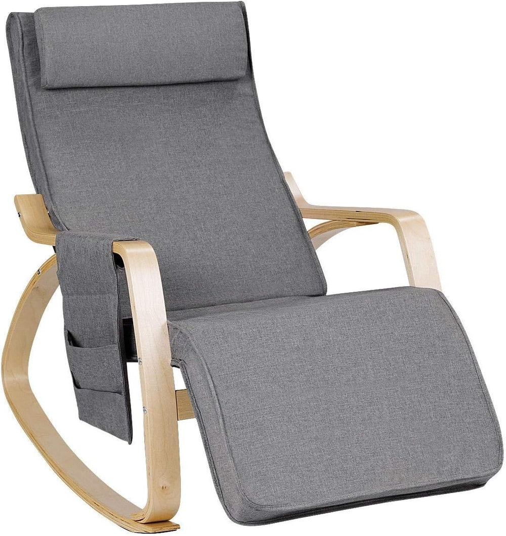 Relax Adjustable Lounge Rocking Chair with Pillow & Pocket Comfortable Ar...