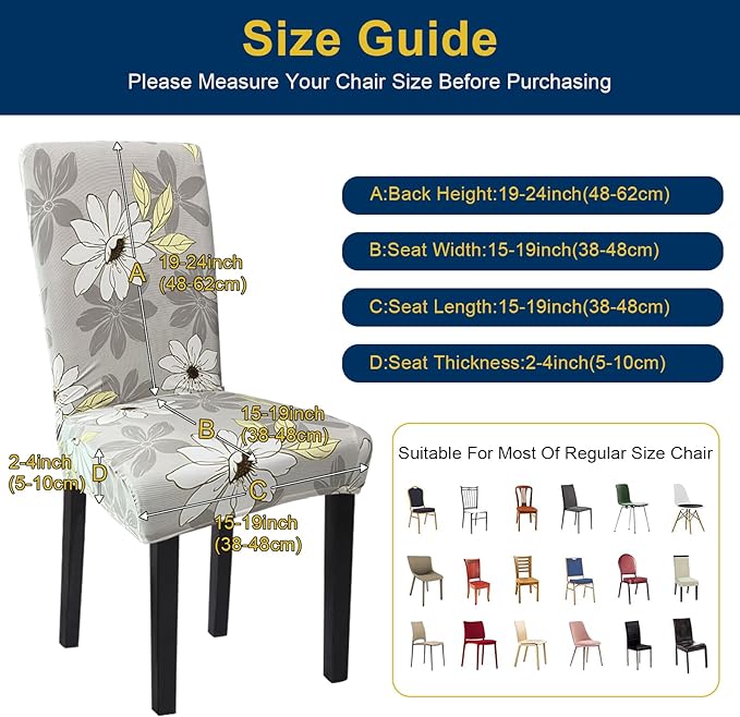 Dining Chair Covers, 4pcs Stretch Kitchen Chair Covers, Removable Washable Chair Slipcovers for Home, Hotel, Banquet (Grey Flower)