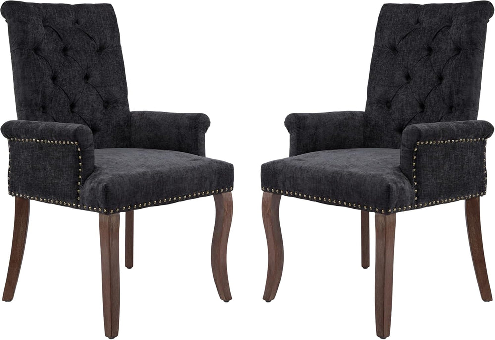 mikibama Chenille Upholstered Dining Chairs with High Back Set of 2,Vintage T...
