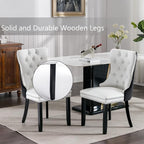 Dining Chairs Set of 2, Upholstered Dining Room Chairs with Back Ring Pull Trim and Solid Wood Legs, Modern Tufted Kitchen Chairs Perfect for Dining Room, White Pu Leather Splicing Black Velvet