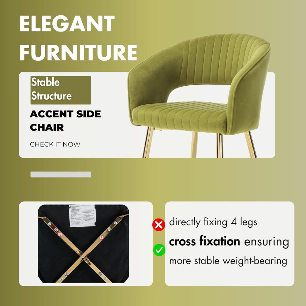 Hyfirm Green Velvet and Gold Dining Chairs, Set of 4 Modern Upholstered Arm C...