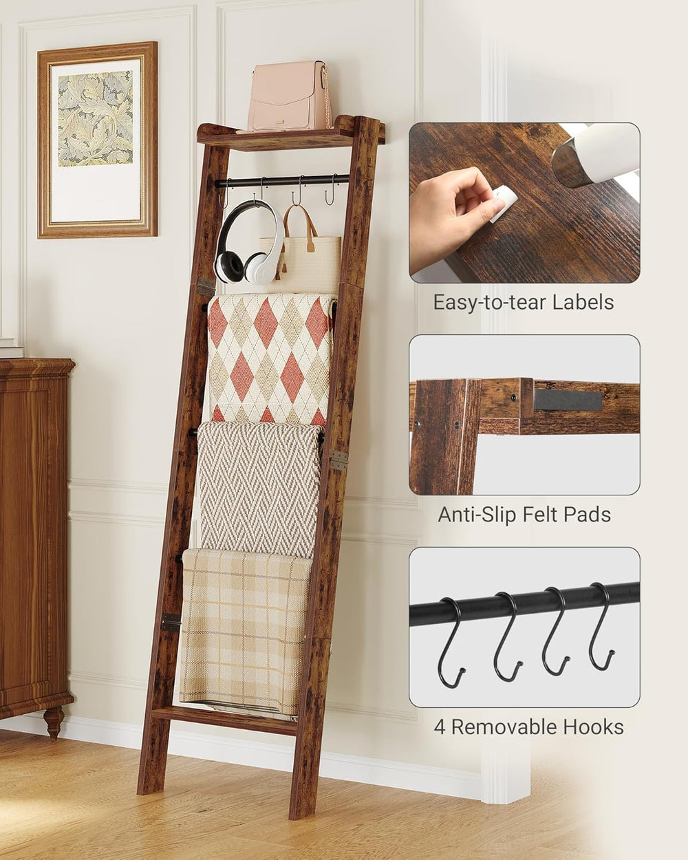 Hzuaneri Blanket Ladder Shelf, Decorative Quilt Rack, 6-Tier Farmhouse Ladder...