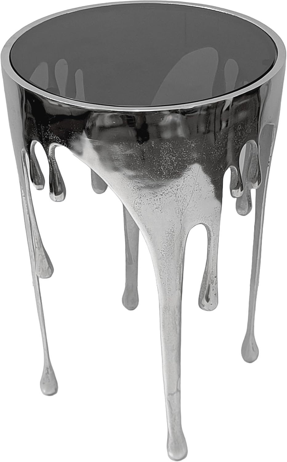 TUP THE URBAN PORT Capri Side End Table, 24.75 Inch Round Glass Top, Silver F...