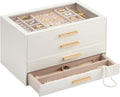 Lolalet Jewelry Box Organizer, 4-Layer Jewelry Organizers and Storage Case with Glass Lid, Ring Earring Bracelet Necklace Holder Organizer, Birthday Christmas Gifts for Women Girls -4Layer, Beige