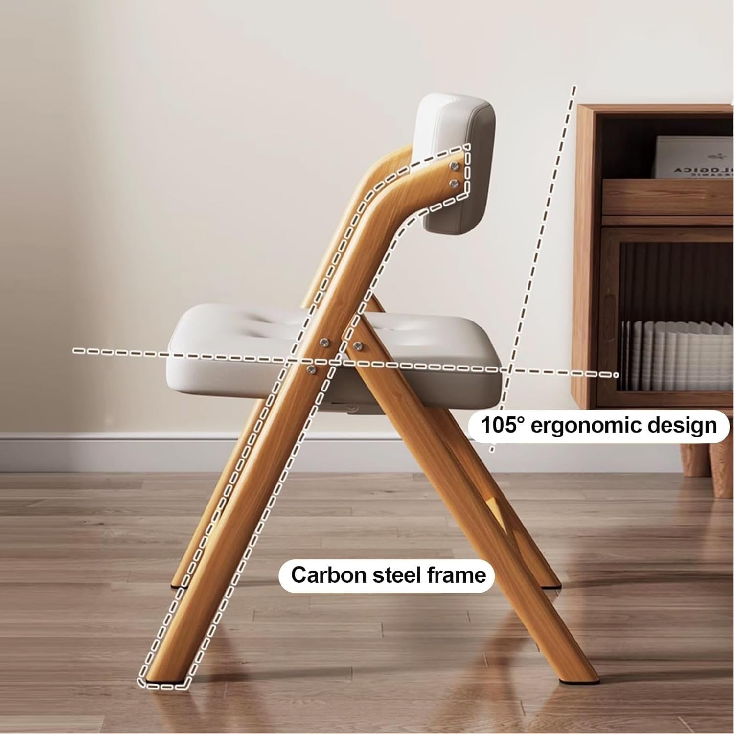 Folding Chairs with Padded Seats, Carbon Steel Bracket Folding Set of 2, Extra for Guests Kitchen, Bedroom,(Brown)