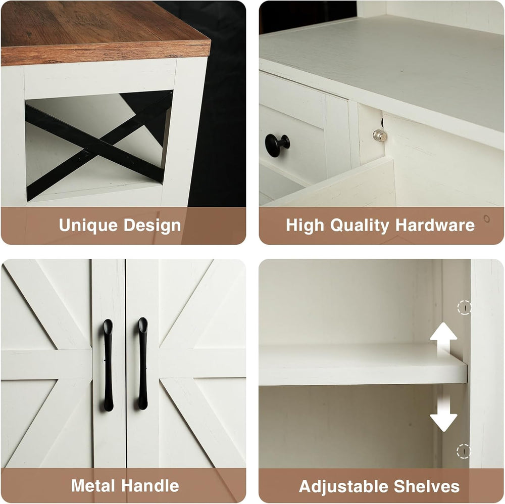 Farmhouse Storage Cabinet with Drawers, Small Kitchen Pantry Cabinet, White |...