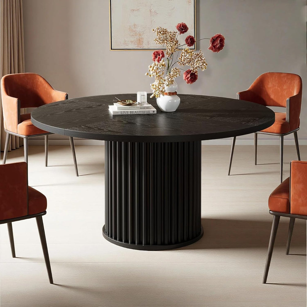 Oigavfd Black Round Dining Table for 4, 47" Circle Dining Table,with MDF...