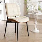 Dining Chair, Mid Century Modern Dining Room Chair with Thick Cushion, Upholstered Faux Leather Kitchen Chairs with Walnut Bentwood Back for Kitchen Dining Room, Beige