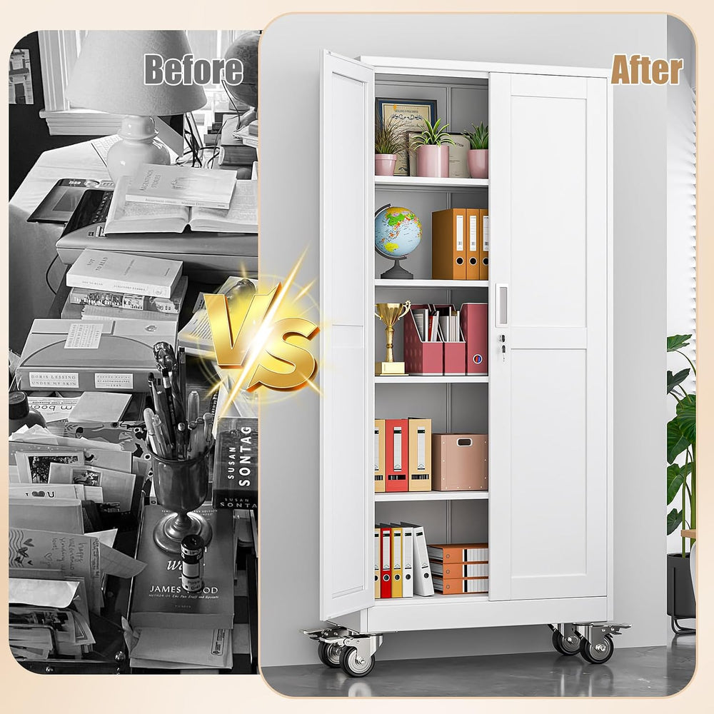 71" H Metal Pantry Storage Cabinet with Wheels,Rolling Kitchen Pantry Ca...