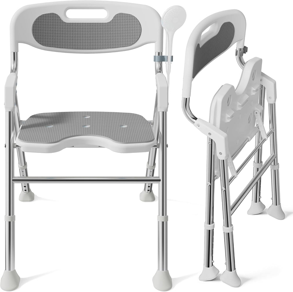 Foldable Shower Chair with Arms and Back Inside Shower, 400LBS Heavy Duty Sho...