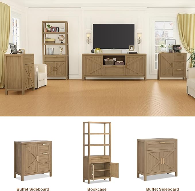 Farmhouse TV Stand for TVs Up to 65 Inch, Entertainment Center with Door, Media Console Cabinet,TV Console Cabinet with Storage & Adjustable Shelf for Living Room/Bedroom