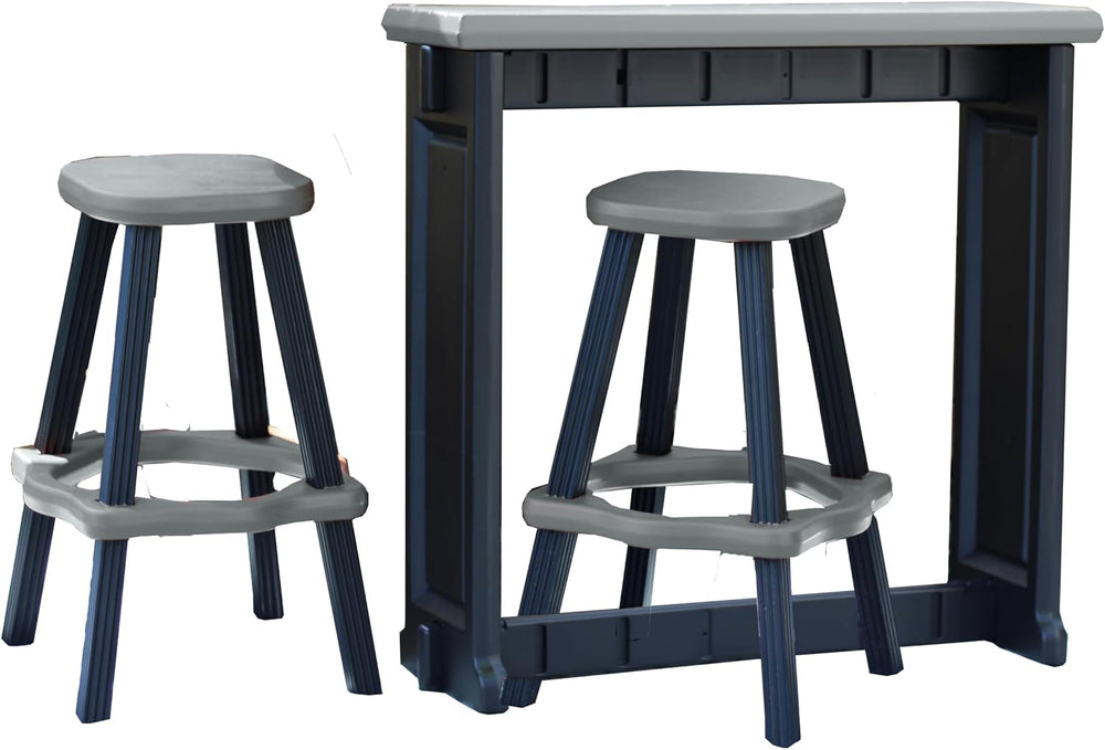Single Bar Set Includes 2 Barstools Deep Grey Top & Black Base Ideal for ...