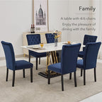Velvet Dining Chairs Set of 6, Upholstered Dining Room Chairs with Wooden Legs & Nailed Trim, Parsons Kitchen Chair 350 LBS Capacity, Blue