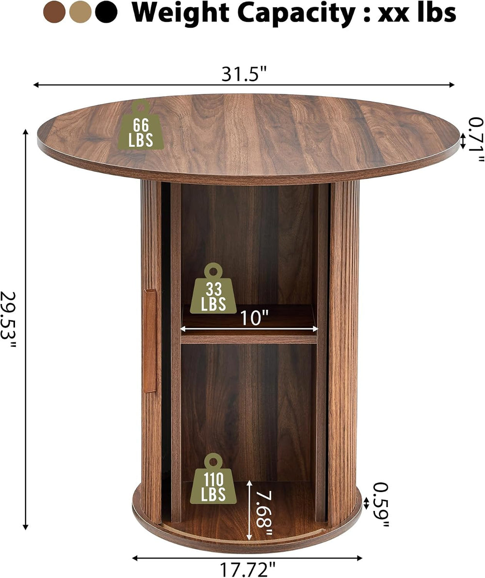 31.5" Round Dining Table for 2-4, Modern Farmhouse Kitchen Table with 2-...