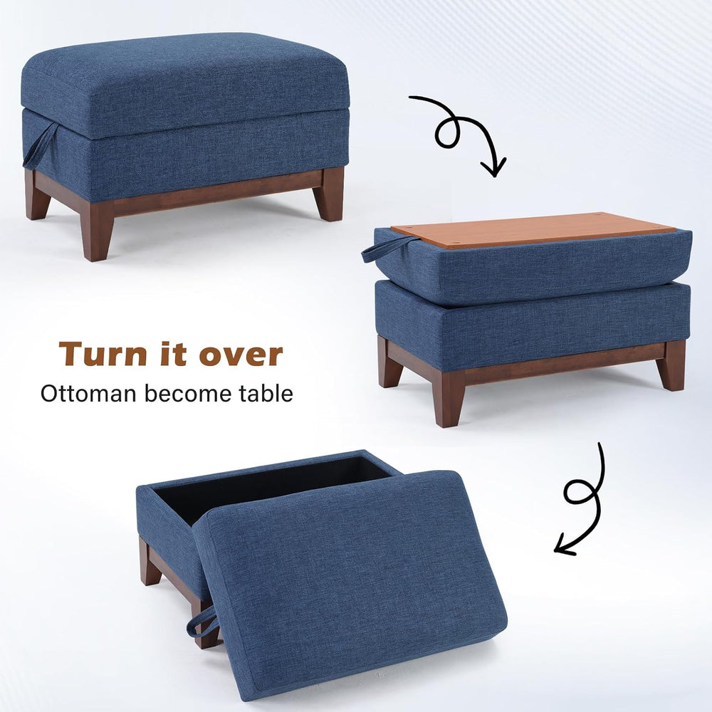 HAOMARKETS Storage Ottoman with Flip-Top Table, Upholstered Soft Fabric Footr...