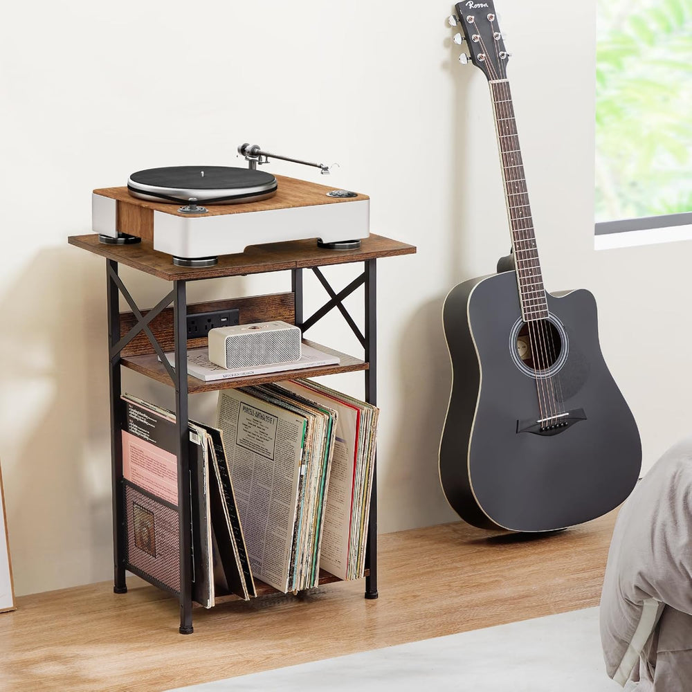 AMHANCIBLE C Shaped End Table，Large Turntable Stand with Storage Cabinet