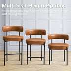 Faux Leather Dining Chairs Set of 2, Mid Century Modern Dining Room Chairs with Barrel Backrest, Upholstered Brown Kitchen Chairs for Dining Room, Restaurant