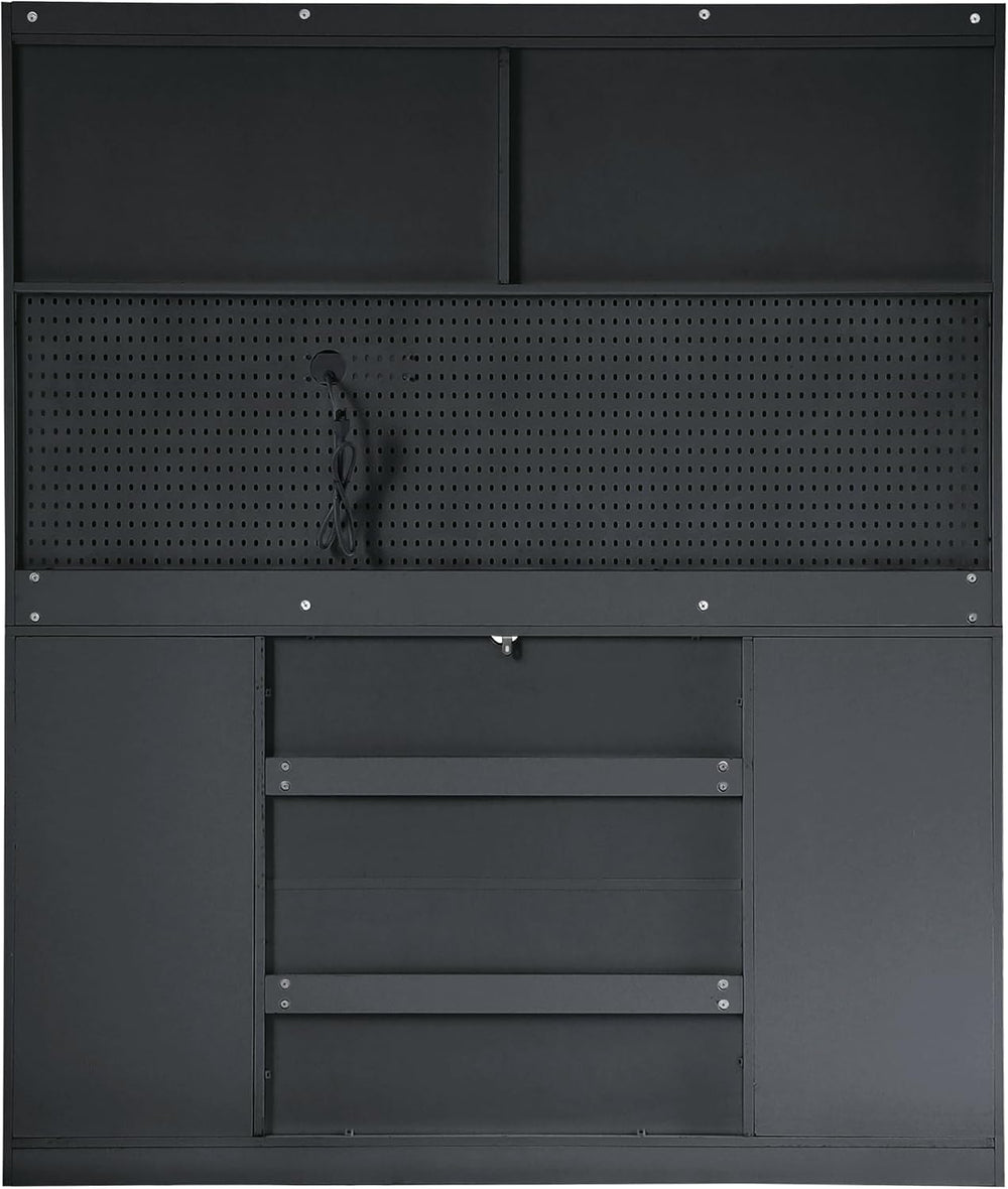 Large Pantry Cabinet with Hutch and Adjustable Shelves, Freestanding Coffee B...