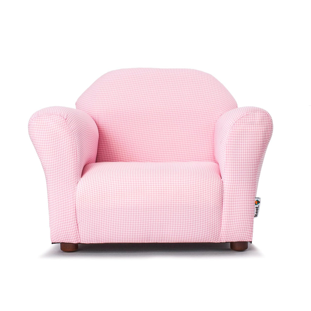 Keet Roundy Gingham Chair for Kids Upholstered Toddler Armchair for Ages 2–5, Sturdy Wooden Frame, Soft Durable Cotton Fabric, Lightweight, Fully Assembled, Ideal for Playrooms, Nurseries & Bedrooms.