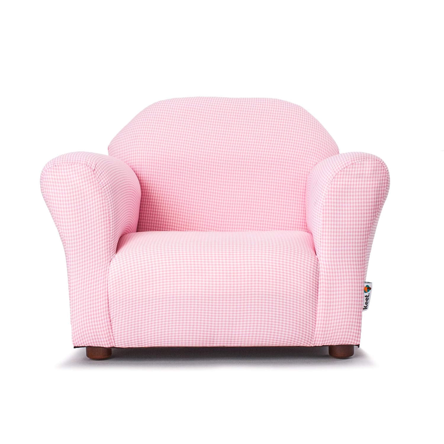Keet Roundy Gingham Chair for Kids Upholstered Toddler Armchair for Ages 2–5, Sturdy Wooden Frame, Soft Durable Cotton Fabric, Lightweight, Fully Assembled, Ideal for Playrooms, Nurseries & Bedrooms.
