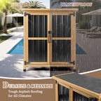 Weatherproof Outdoor Storage Cabinet with Lockable Doors, Wood & Metal Garden Storage Shed Patio Storage Box for Tools & Lawn Equipment, Pool Accessories